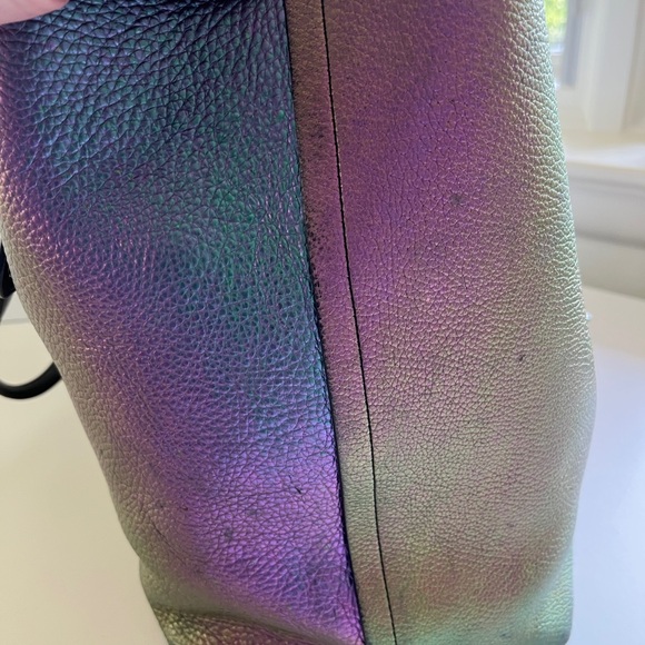 Coach Multicolor Iridescent Holographic Tote Bag Good Shape Purple Silver Flaws - Picture 14 of 16